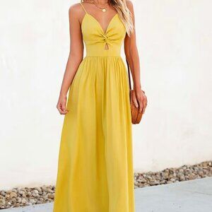 CUPSHE VACATION BUTTERSCOTCH TWIST FRONT KEYHOLE BACK MAXI DRESS SIZE XL NWT